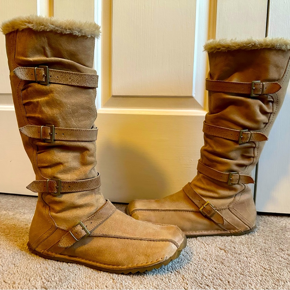 ALDO Kayla Women’s Tall Strappy Fur-Lined Boots EUR 40 US 9 Camel EUC!